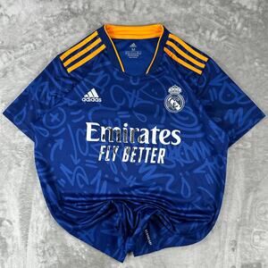 adidas Real Madrid 2021/22 Away Jersey in 'Victory Blue' with 'Lucky Orange'